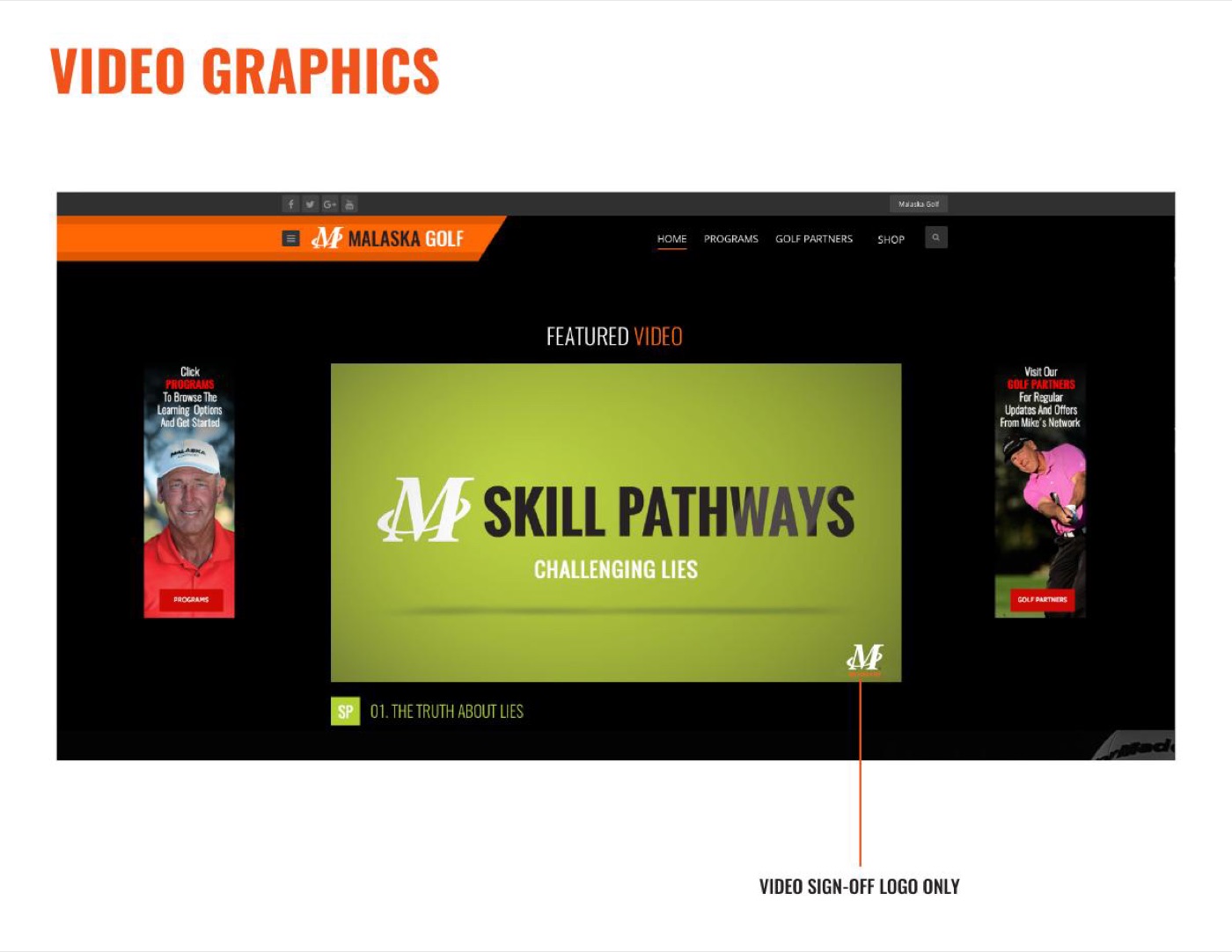Video graphics page showing a title card in place on the site.